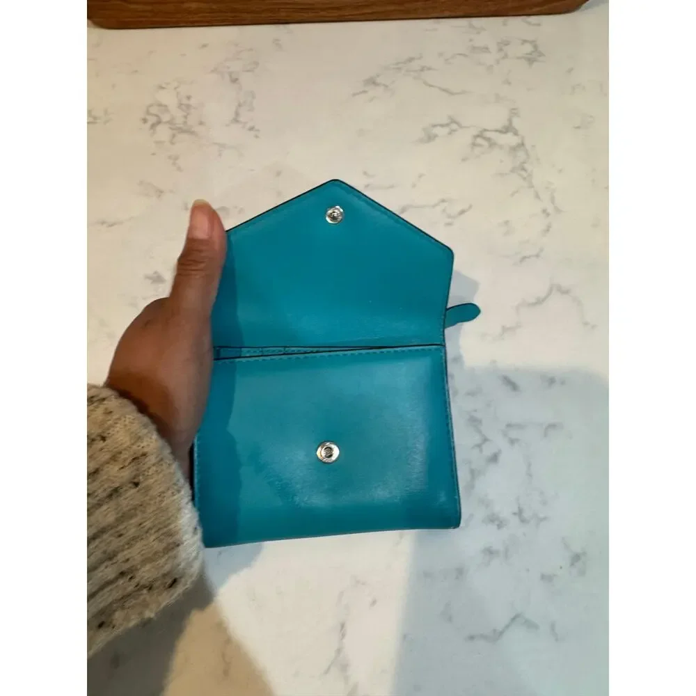 Michael Kors leather small envelope wallet snap closure turquoise 2017 preppy